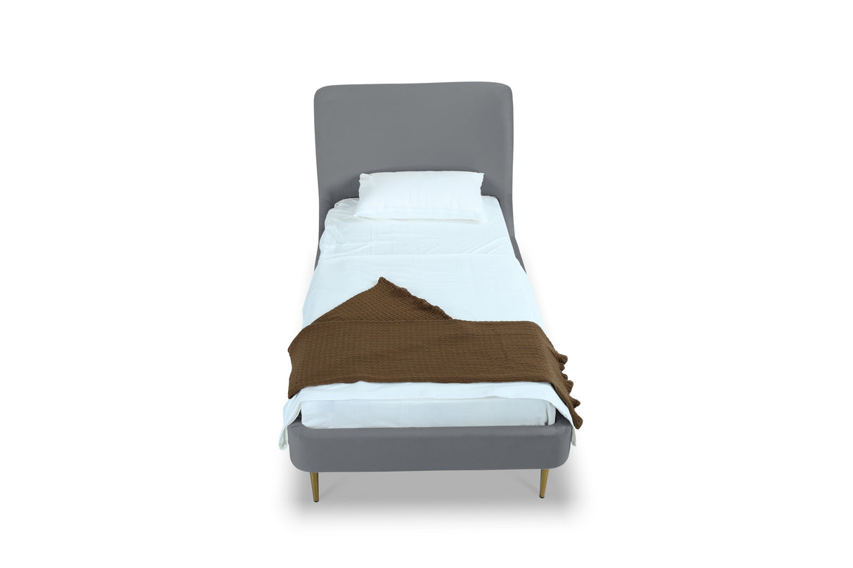 Heather Twin Bed in Grey with Gold Legs by Manhattan Comfort at Eve Furniture
