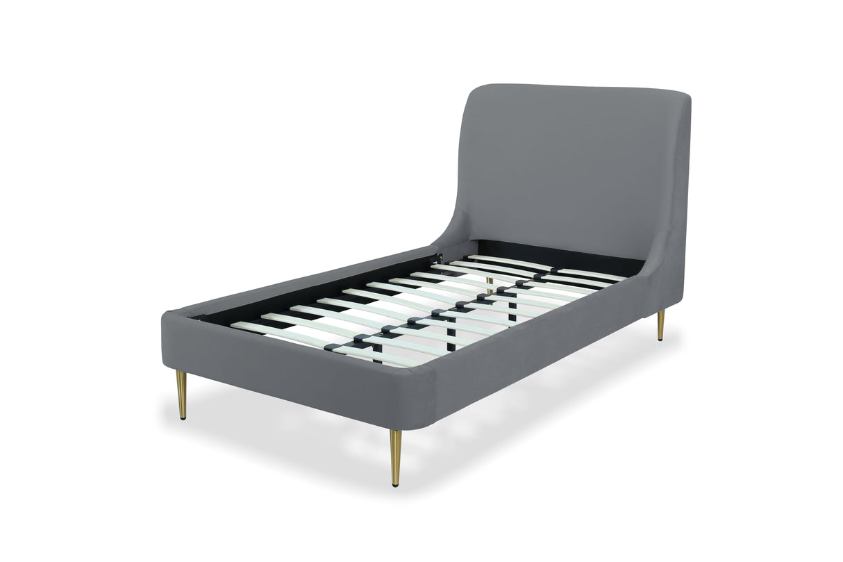 Heather Twin Bed in Grey with Gold Legs by Manhattan Comfort at Eve Furniture