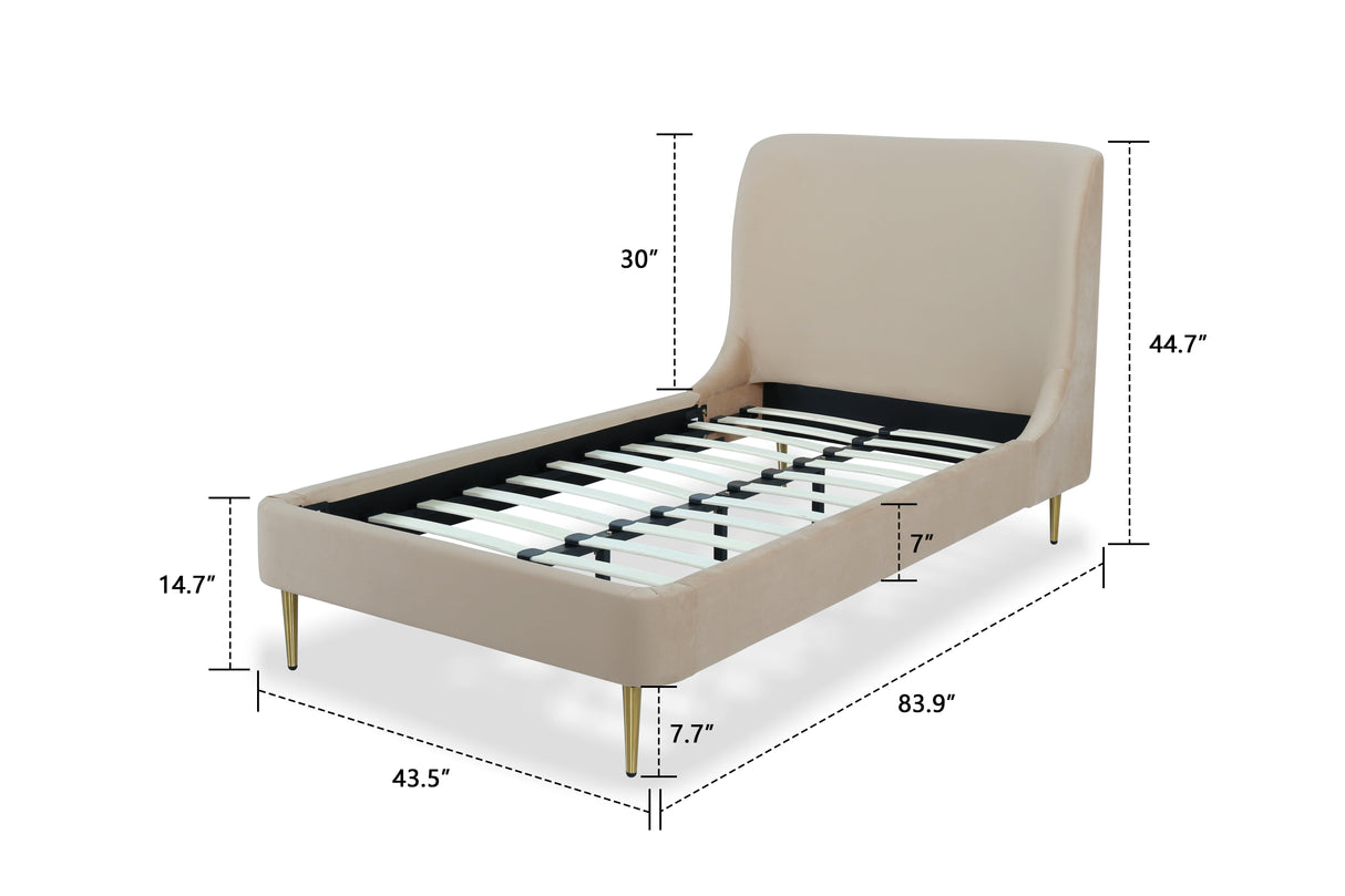 Heather Twin Bed in Taupe with Gold Legs by Manhattan Comfort at Eve Furniture