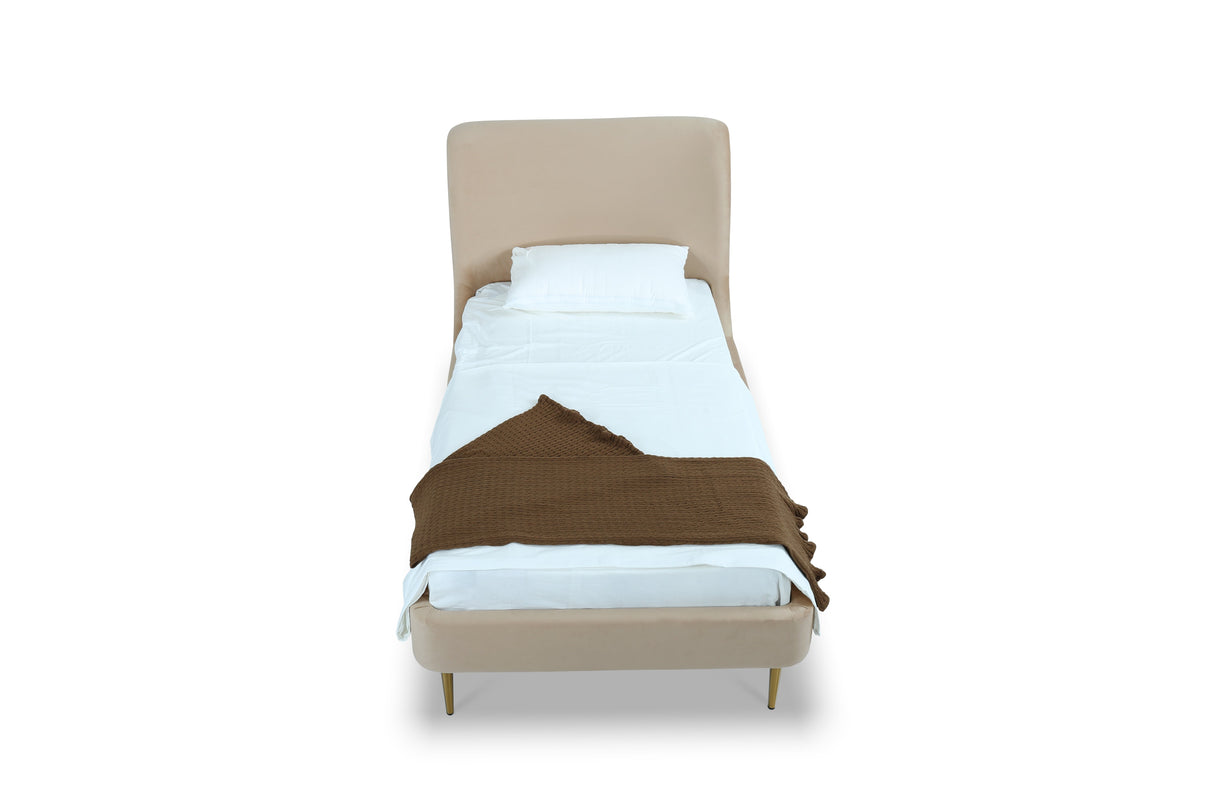 Heather Twin Bed in Taupe with Gold Legs by Manhattan Comfort at Eve Furniture