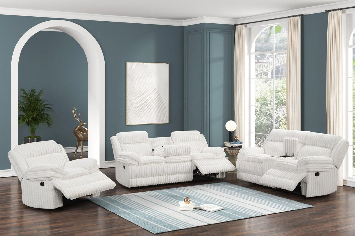 Heaven White 3-Piece Reclining Living Room Set by Happy Homes at Eve Furniture