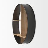 Hector Brown Wood W/ Black Metal Round Wall Shelf by Mercana at Eve Furniture