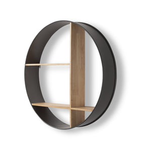 Hector Brown Wood W/ Black Metal Round Wall Shelf by Mercana at Eve Furniture