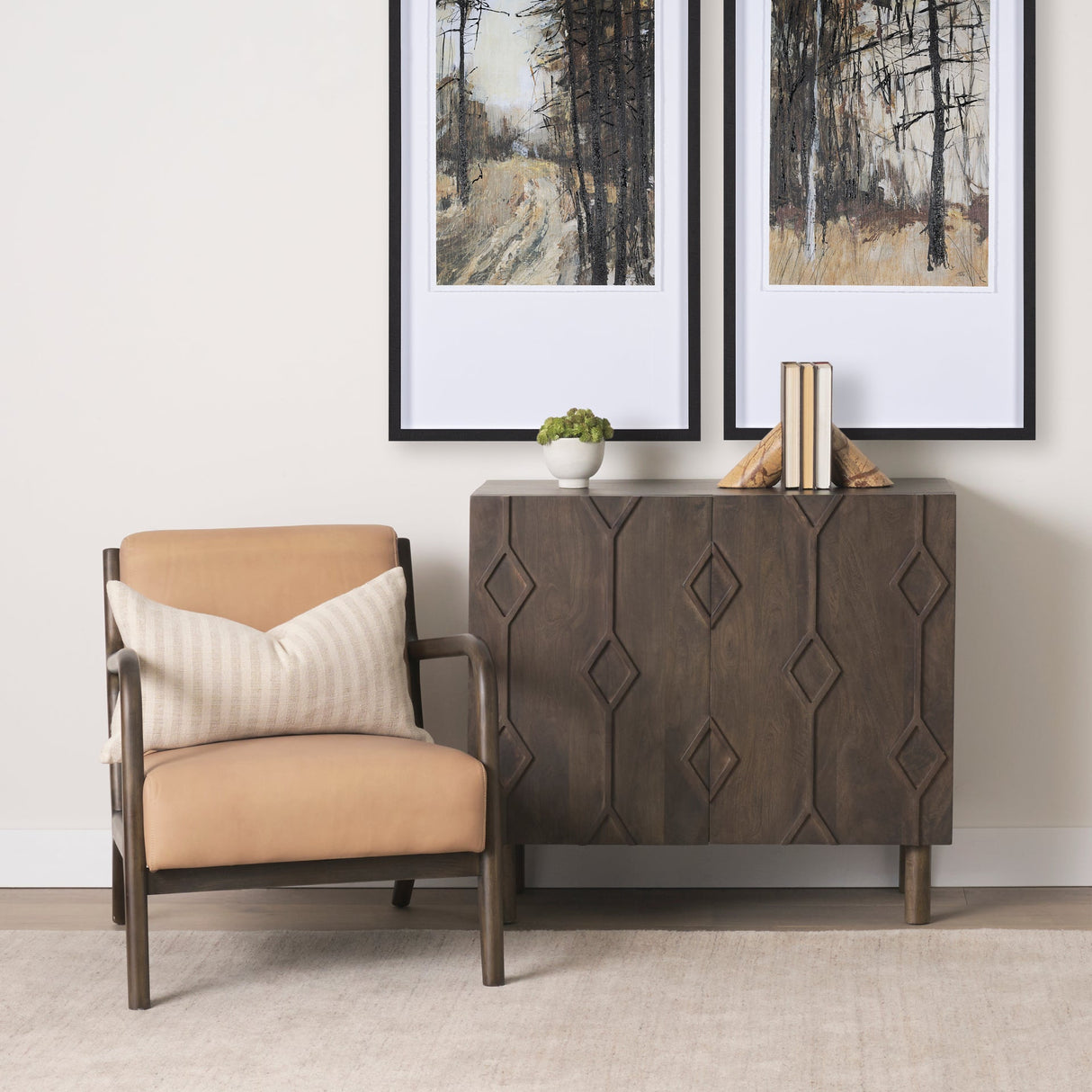 Heera Dark Brown Diamond Motif w/ Shelf Accent Cabinet by Mercana at Eve Furniture