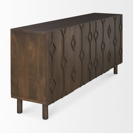 Heera Dark Brown Diamond Motif w/ Shelf Sideboard by Mercana at Eve Furniture