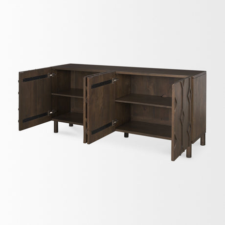 Heera Dark Brown Diamond Motif w/ Shelf Sideboard by Mercana at Eve Furniture