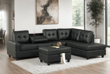 Heights Black Faux Leather Reversible Sectional & Storage Ottoman by Happy Homes at Eve Furniture
