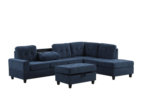 Heights Navy Velvet Reversible Sectional & Storage Ottoman by Happy Homes at Eve Furniture