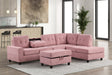 Heights Pink Velvet Reversible Sectional & Storage Ottoman by Happy Homes at Eve Furniture