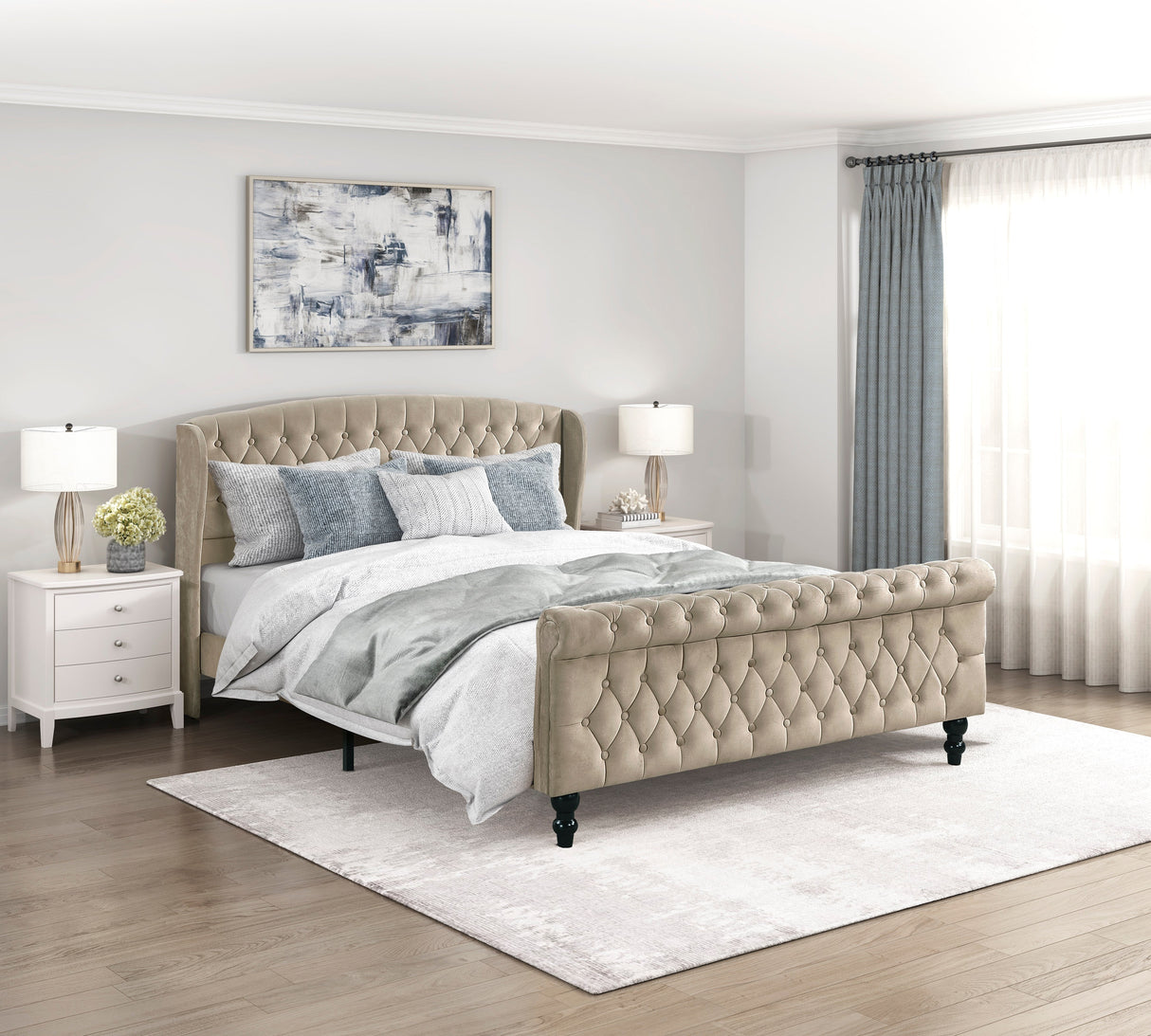 Heirloom Brown Upholstered Queen Platform Bed by Homelegance at Eve Furniture