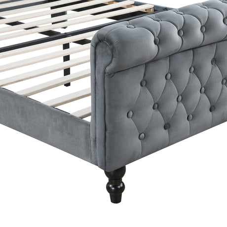 Heirloom Gray Upholstered Queen Platform Bed by Homelegance at Eve Furniture