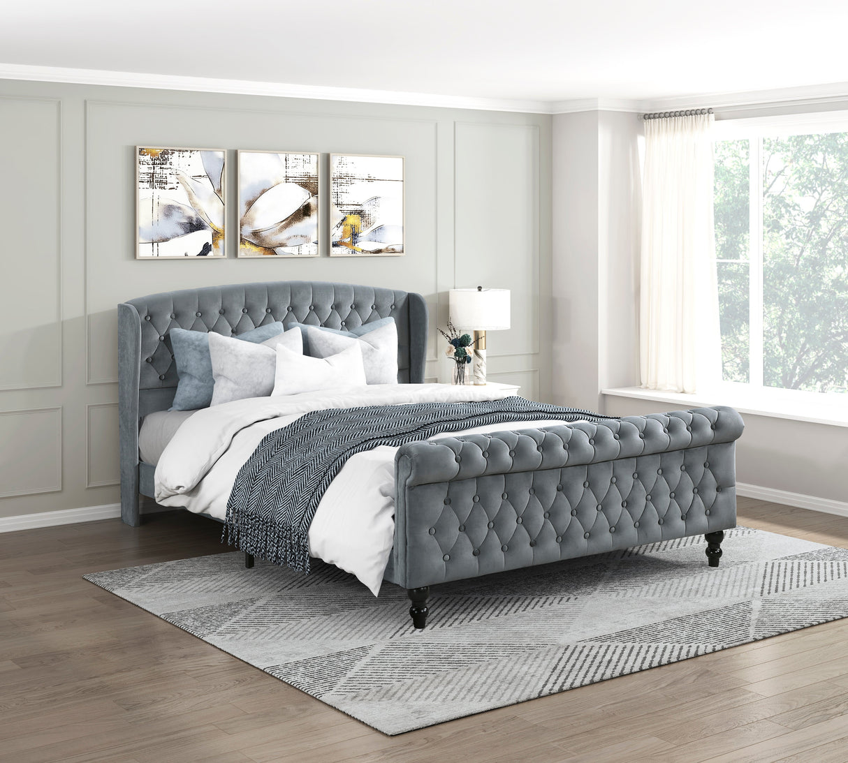 Heirloom Gray Upholstered Queen Platform Bed by Homelegance at Eve Furniture