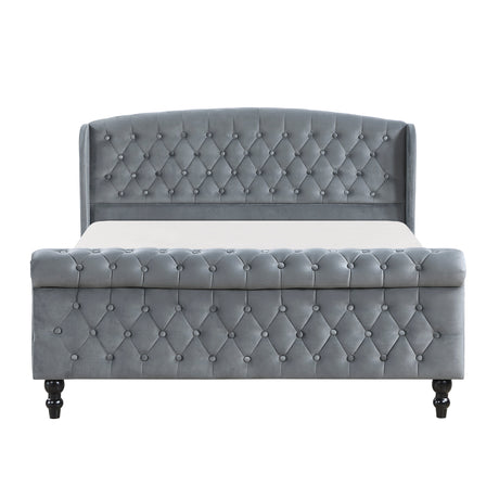 Heirloom Gray Upholstered Queen Platform Bed by Homelegance at Eve Furniture