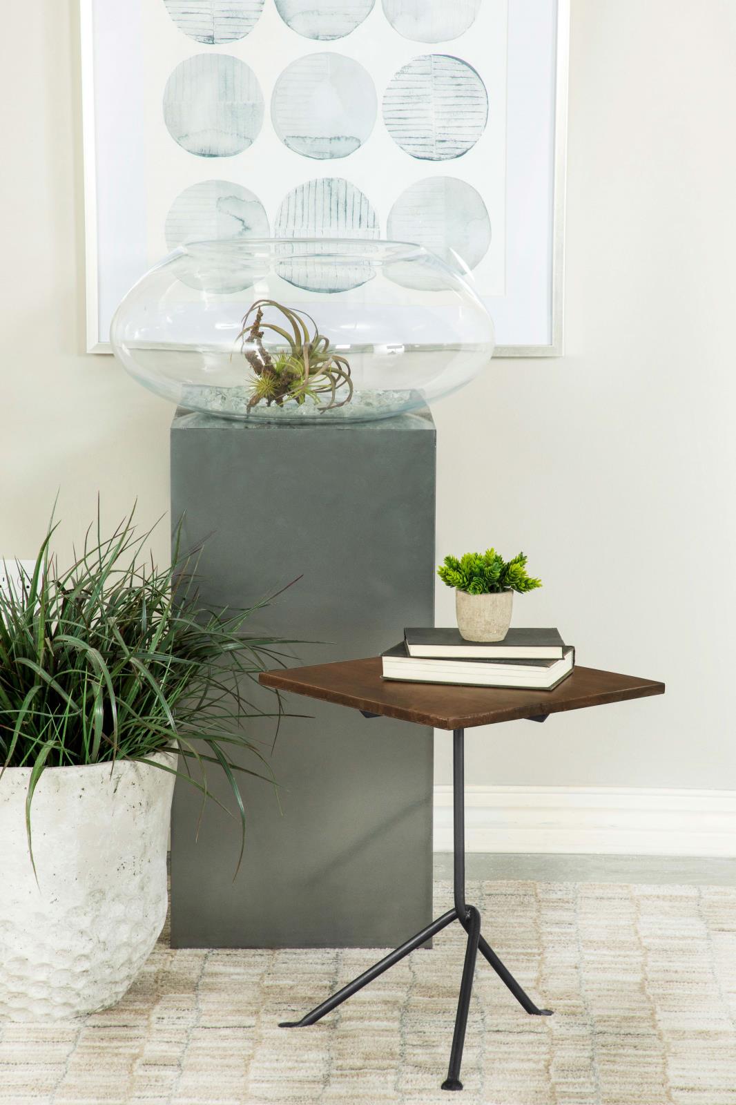 Heitor Dark Brown/Gunmetal Square Accent Table with Tripod Legs