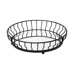 Helena 20L x 20W Black Metal Mirrored Bottom Round Serving Tray by Mercana at Eve Furniture
