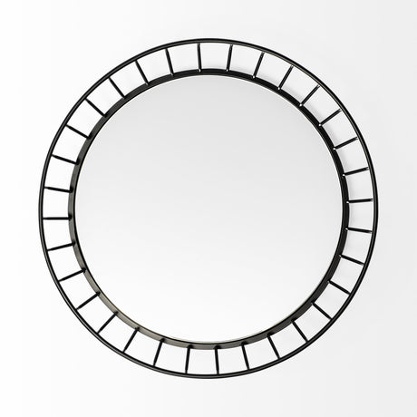Helena Black Metal Mirrored Bottom Round Serving Tray by Mercana at Eve Furniture