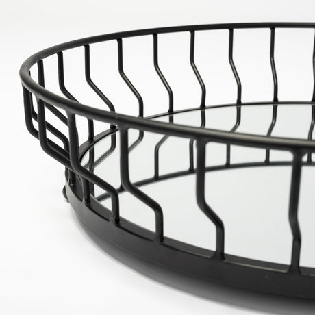 Helena Black Metal Mirrored Bottom Round Serving Tray by Mercana at Eve Furniture