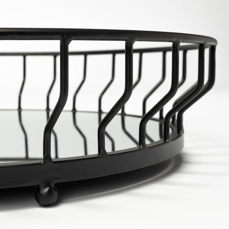 Helena Black Metal Mirrored Bottom Round Serving Tray by Mercana at Eve Furniture