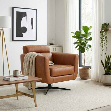 Helena Tan Leather Swivel Chair by Ashcroft Furniture at Eve Furniture