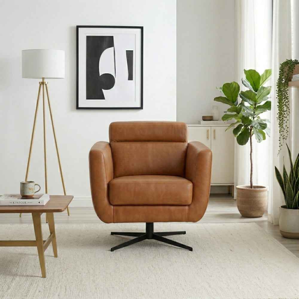 Helena Tan Leather Swivel Chair by Ashcroft Furniture at Eve Furniture