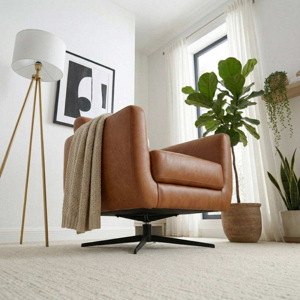 Helena Tan Leather Swivel Chair by Ashcroft Furniture at Eve Furniture