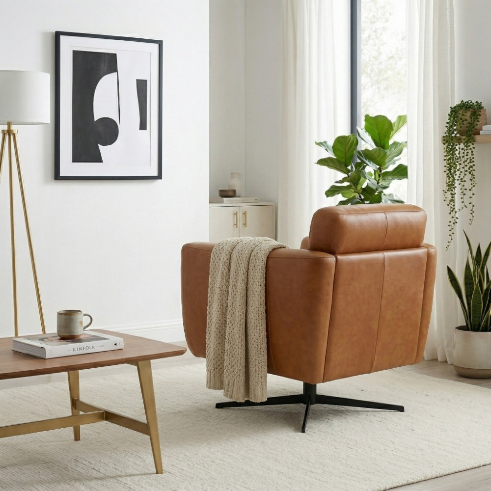 Helena Tan Leather Swivel Chair by Ashcroft Furniture at Eve Furniture