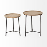 Helios III 20L x 24H Set of Two Round Brown Solid Wood Iron Base Nesting End/Side Tables by Mercana at Eve Furniture