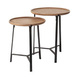 Helios III 20L x 24H Set of Two Round Brown Solid Wood Iron Base Nesting End/Side Tables by Mercana at Eve Furniture