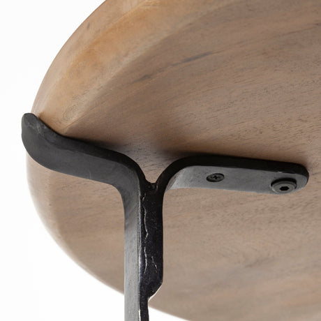 Helios III Set of Two Round Brown Solid Wood Iron Base Nesting End/Side Tables by Mercana at Eve Furniture