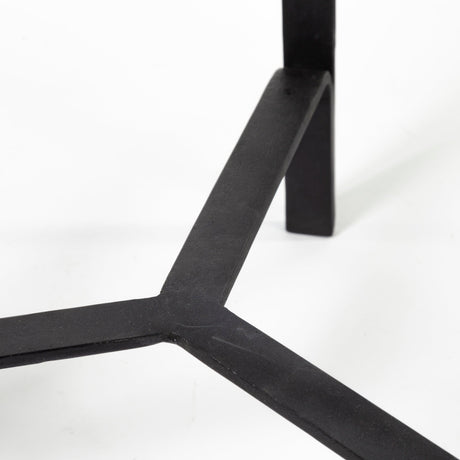 Helios III Set of Two Round Brown Solid Wood Iron Base Nesting End/Side Tables by Mercana at Eve Furniture