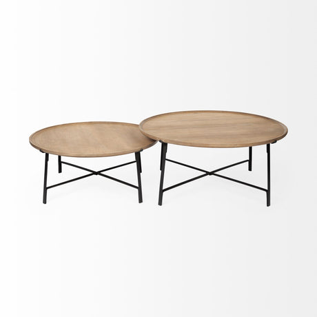 Helios (Set of 2) Brown Solid Wood Top Black Metal Base Nesting Coffee Tables by Mercana at Eve Furniture