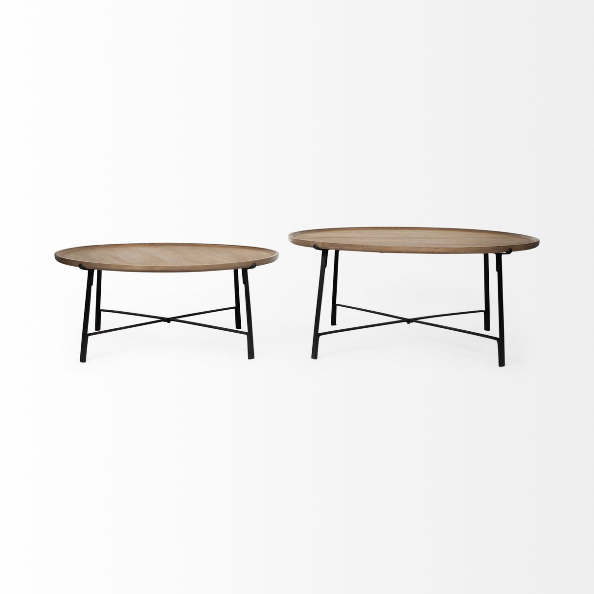 Helios (Set of 2) Brown Solid Wood Top Black Metal Base Nesting Coffee Tables by Mercana at Eve Furniture