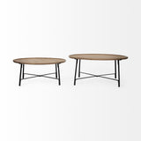 Helios (Set of 2) Brown Solid Wood Top Black Metal Base Nesting Coffee Tables by Mercana at Eve Furniture