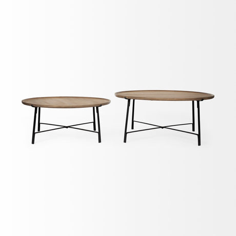 Helios (Set of 2) Brown Solid Wood Top Black Metal Base Nesting Coffee Tables by Mercana at Eve Furniture