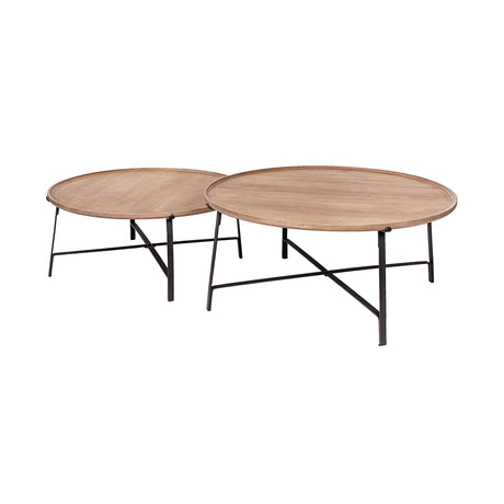 Helios (Set of 2) Brown Solid Wood Top Black Metal Base Nesting Coffee Tables by Mercana at Eve Furniture
