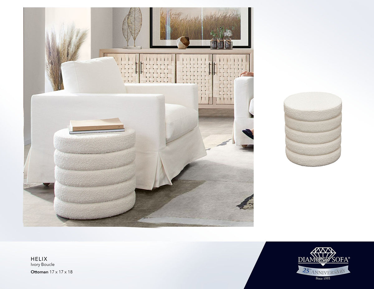 Helix Ivory Boucle Ottoman by Diamond Sofa at Eve Furniture