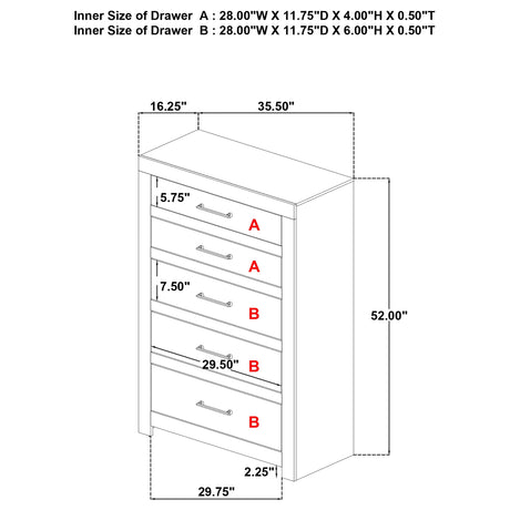 Hendricks Light Oak 5-drawer Bedroom Chest of Drawers by Coaster at Eve Furniture