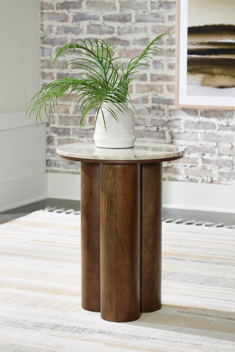 Henfield Beige/Brown Accent Table by Ashley at Eve Furniture