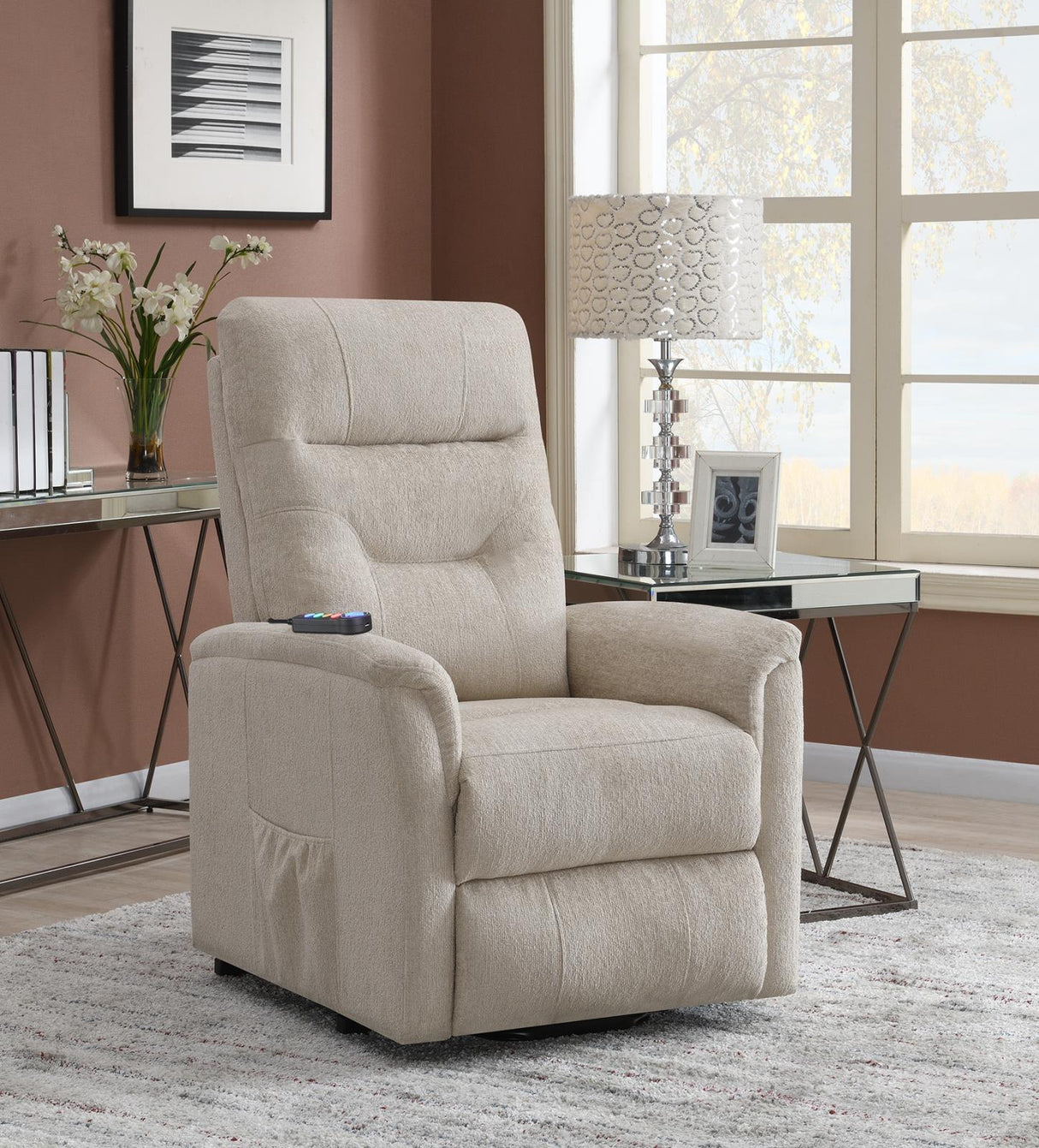 Henrietta Beige Power Lift Recliner with Storage Pocket by Coaster at Eve Furniture