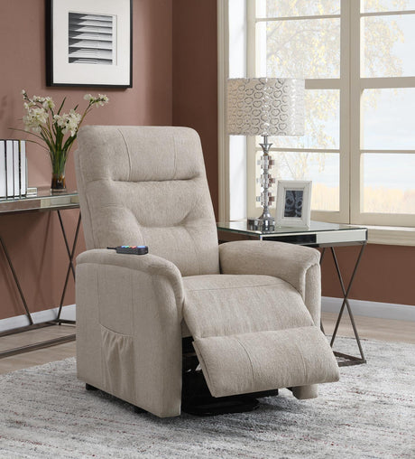 Henrietta Beige Power Lift Recliner with Storage Pocket by Coaster at Eve Furniture