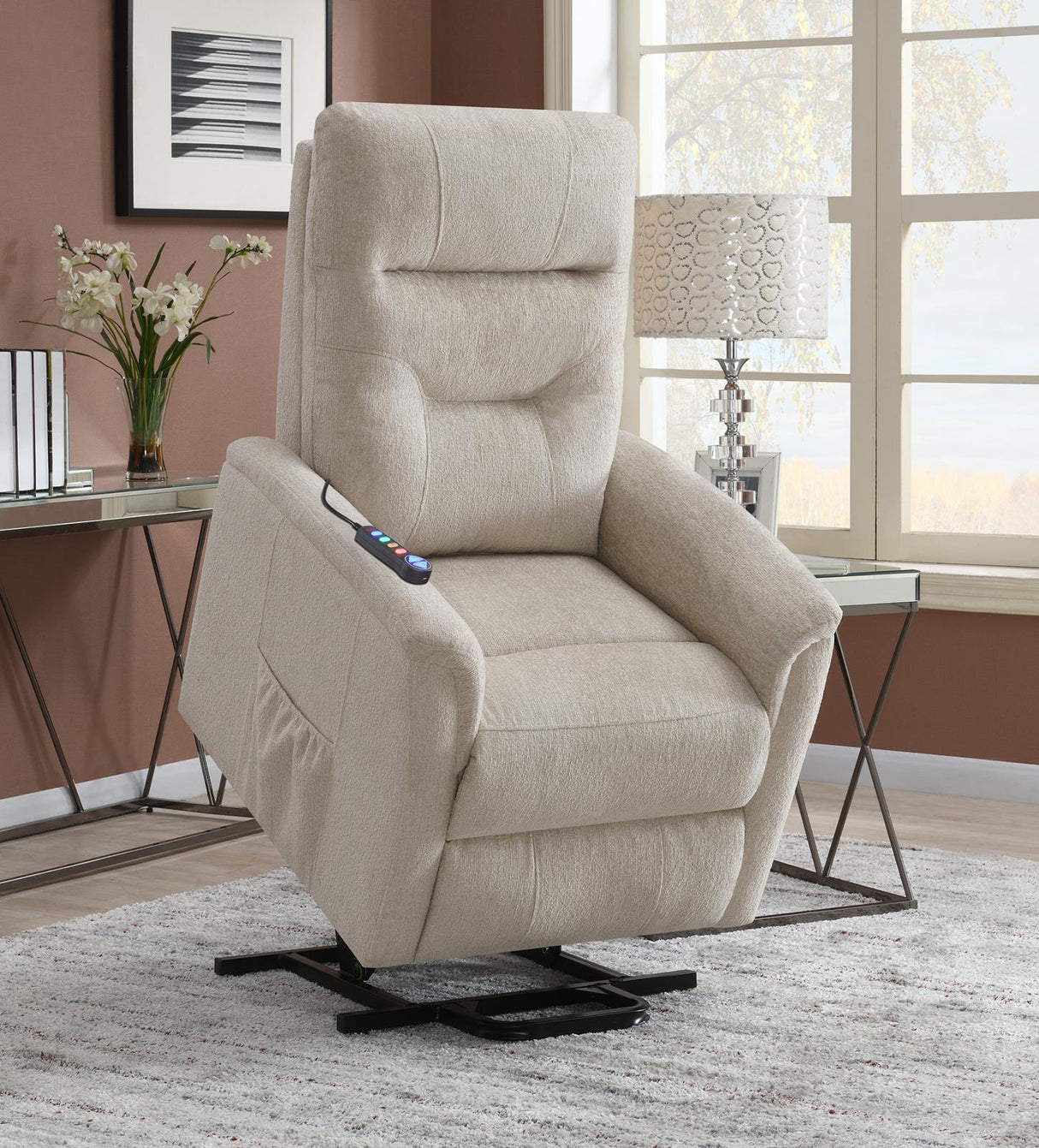 Henrietta Power Lift Recliner with Storage Pocket Beige