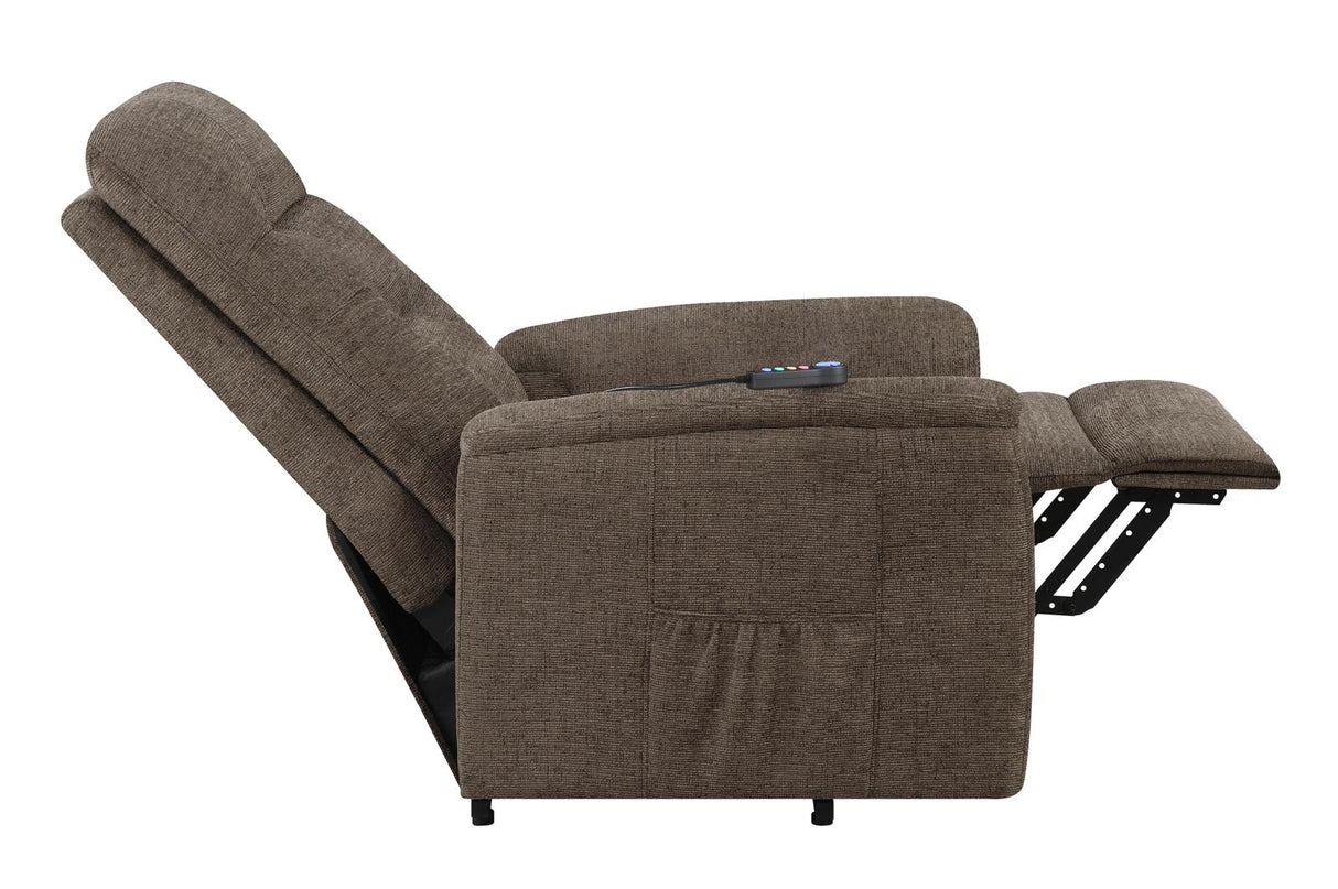 Henrietta Power Lift Recliner with Storage Pocket Brown