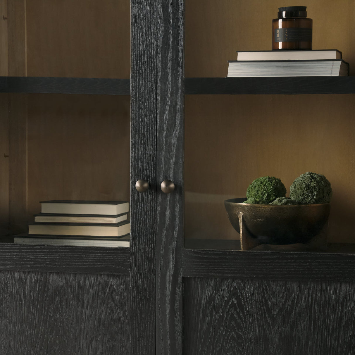 Henry Black & Light Brown Oak Wood w/ Glass Doors Curio Cabinet by Mercana at Eve Furniture