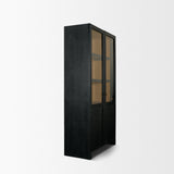 Henry Black & Light Brown Oak Wood w/ Glass Doors Curio Cabinet by Mercana at Eve Furniture