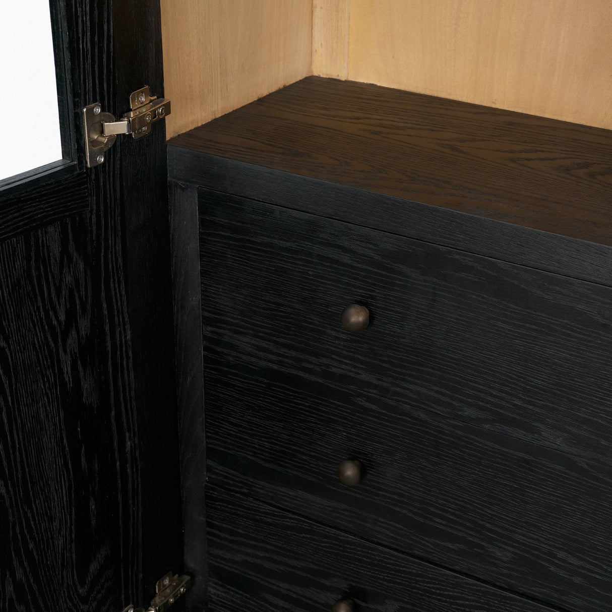 Henry Black & Light Brown Oak Wood w/ Glass Doors Curio Cabinet by Mercana at Eve Furniture