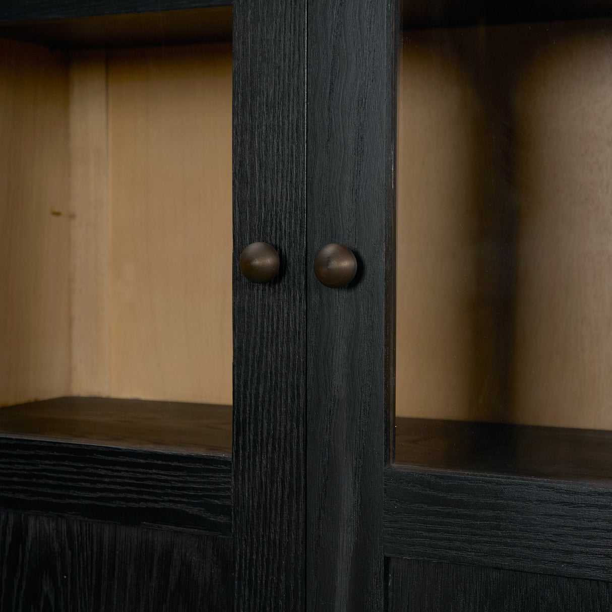 Henry Black & Light Brown Oak Wood w/ Glass Doors Curio Cabinet by Mercana at Eve Furniture