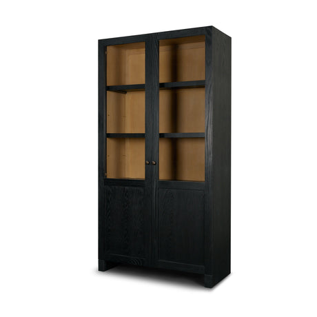 Henry Black & Light Brown Oak Wood w/ Glass Doors Curio Cabinet by Mercana at Eve Furniture