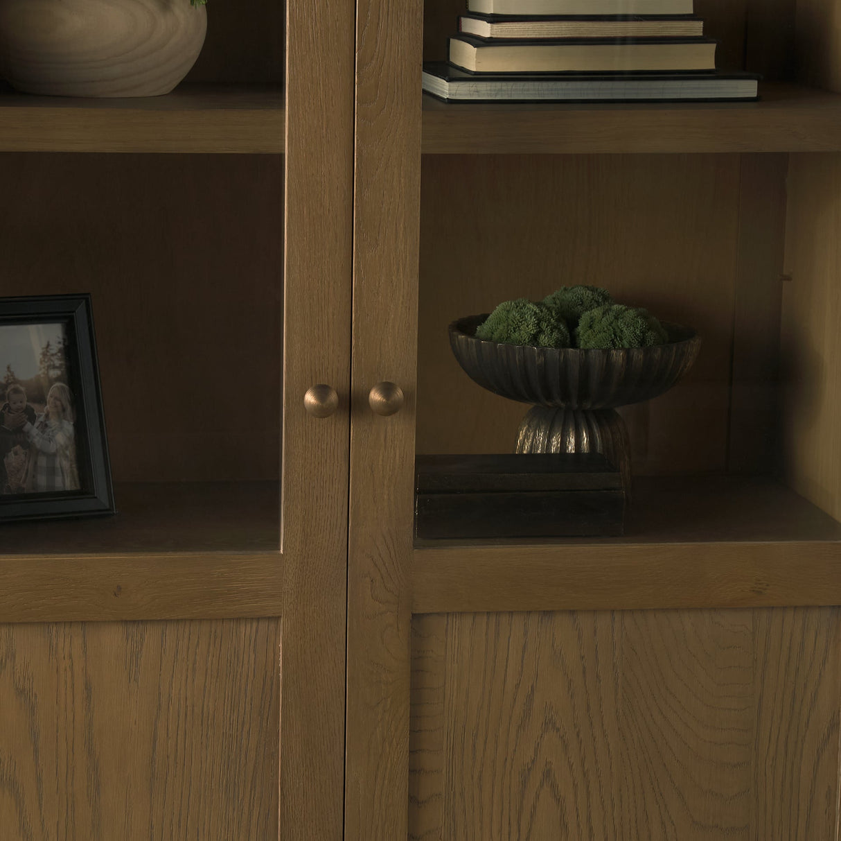 Henry Dark & Light Brown Oak Wood w/ Glass Doors Curio Cabinet by Mercana at Eve Furniture