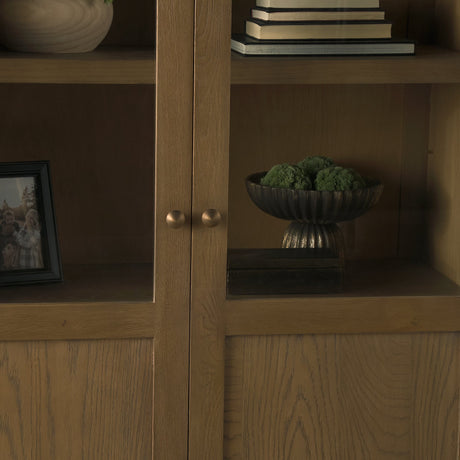 Henry Dark & Light Brown Oak Wood w/ Glass Doors Curio Cabinet by Mercana at Eve Furniture