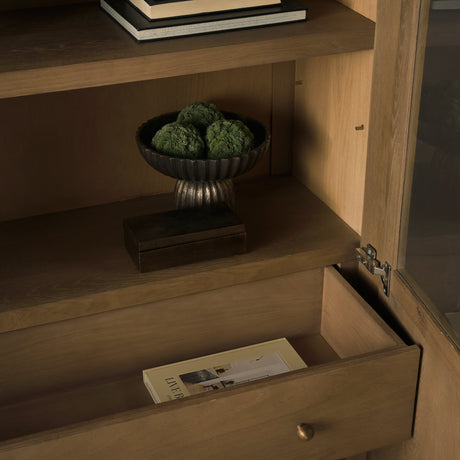 Henry Dark & Light Brown Oak Wood w/ Glass Doors Curio Cabinet by Mercana at Eve Furniture